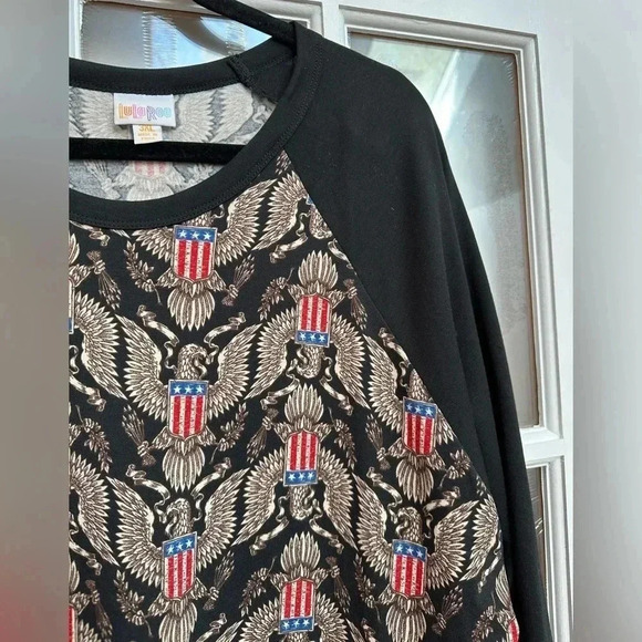 LuLaRoe | Americana Randy Baseball Tee 3/4 Sleeves Eagle USA Patriotic Size 3X - Picture 2 of 8
